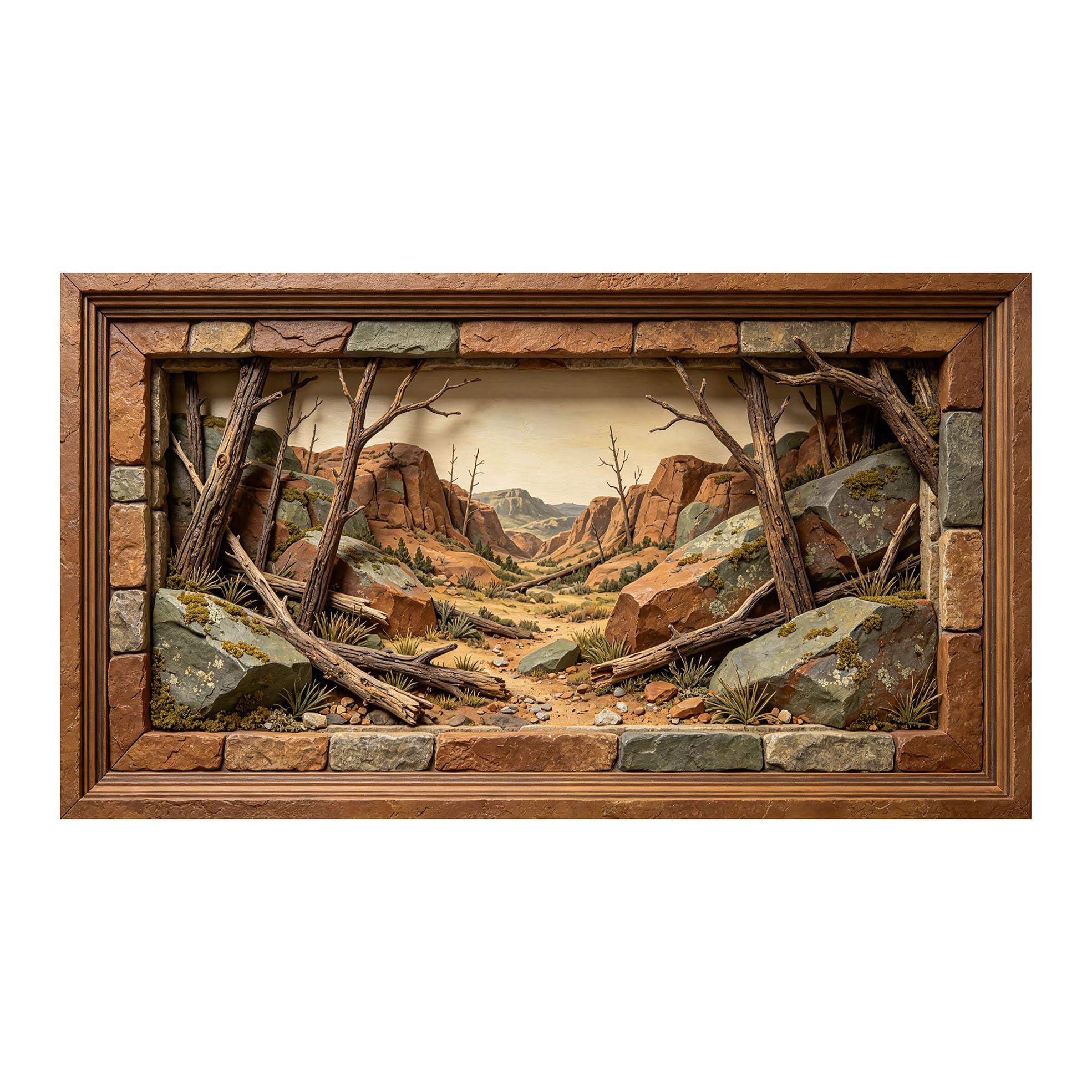 Yzpallescene 3D Framed Wall Art 50cm×100cm Southwestern Desert Canyon Landscape Relief Effect Large Size SelfAdhesive Removable Wall Decor Prints Artwork for Living Room Bedroom Office