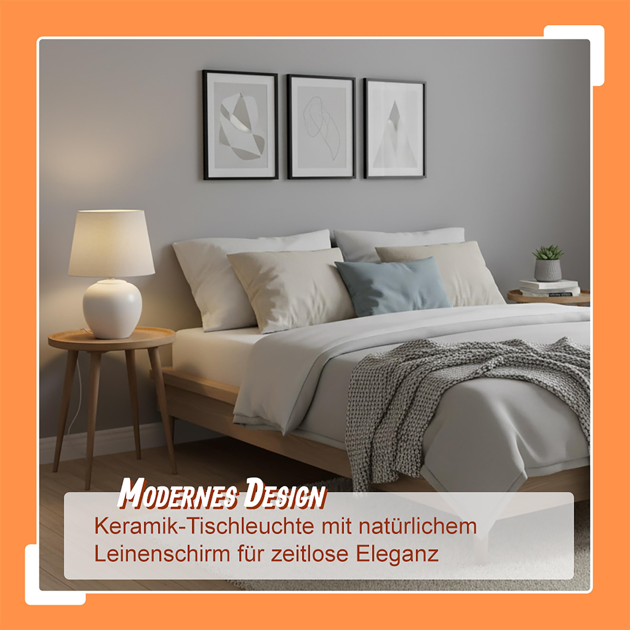 Relaxdays Tischlampe, Keramikfuß, Stoffschirm, E27, HxD: 45 x 30 cm, Nachttischlampe mit Kabel, Schlafzimmer, weiß/Creme