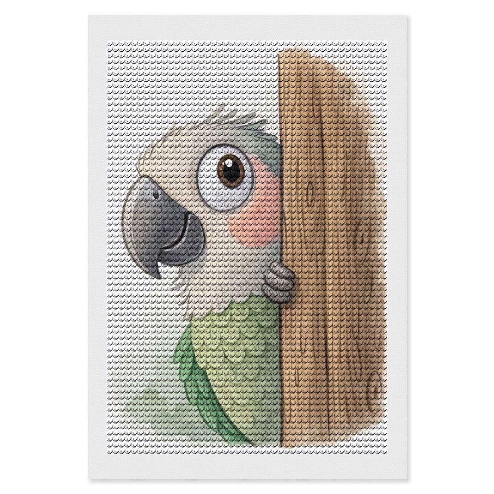 Junmoney Cute Parrot Peeking from Behind A Tree Diamond Art Kit 8"x12", Creative Leisure Activity, Complete Accessories, Vintage Style Decor, for Women