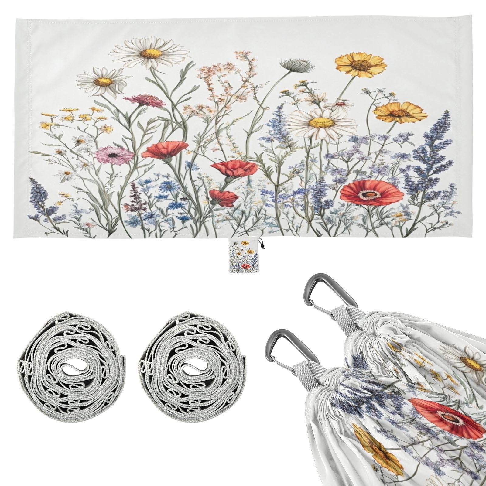 Haskirky Wildflower Camping Hammock, Single Portable Hammocks with Tree Straps & Attached Carry Bag, 330Lbs Capacity Perfect for Outside Indoor Hiking Beach Backpack Travel