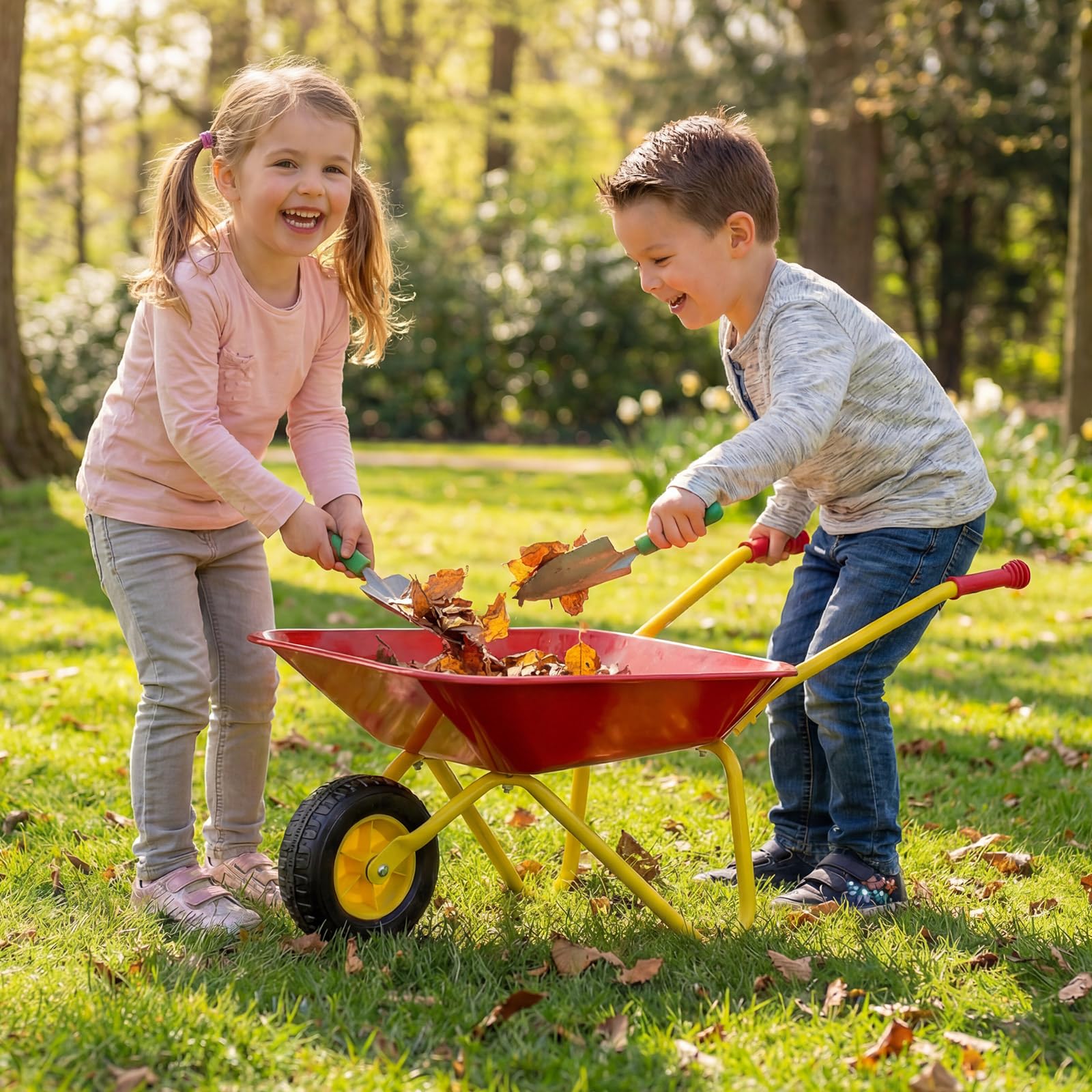 COSTWAY Brouette Enfant en Métal, Brouette Jardin Enfant avec Structure Métallique et Pneus Tout-Terrain, Idéal pour Jardin et Bac à Sable, Charge 15kg à Partir de 3 Ans, 78x45x36cm (Rouge)