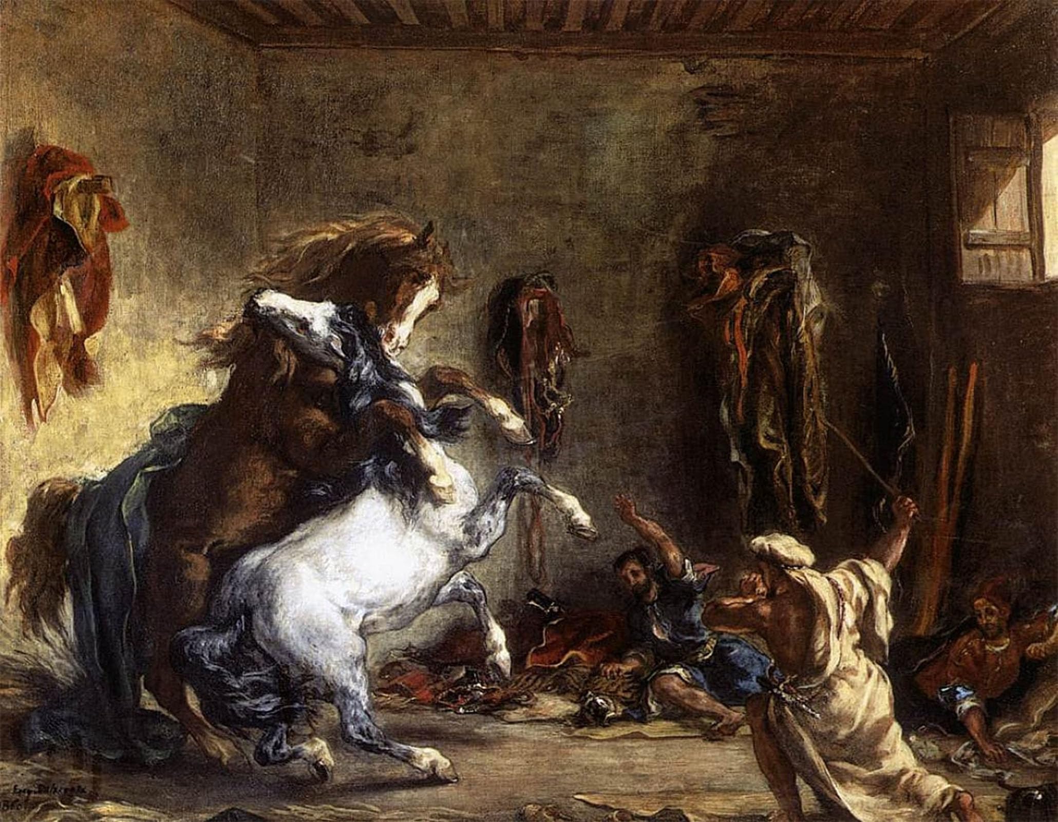 SERENDIPITP Aesthetic Poster Photo Wall Print Retro Picture Arab Horses Fighting in a Stable by Ferdinandeugene Delacroix Modern Wall Artwork for Home Decor 60x90cm
