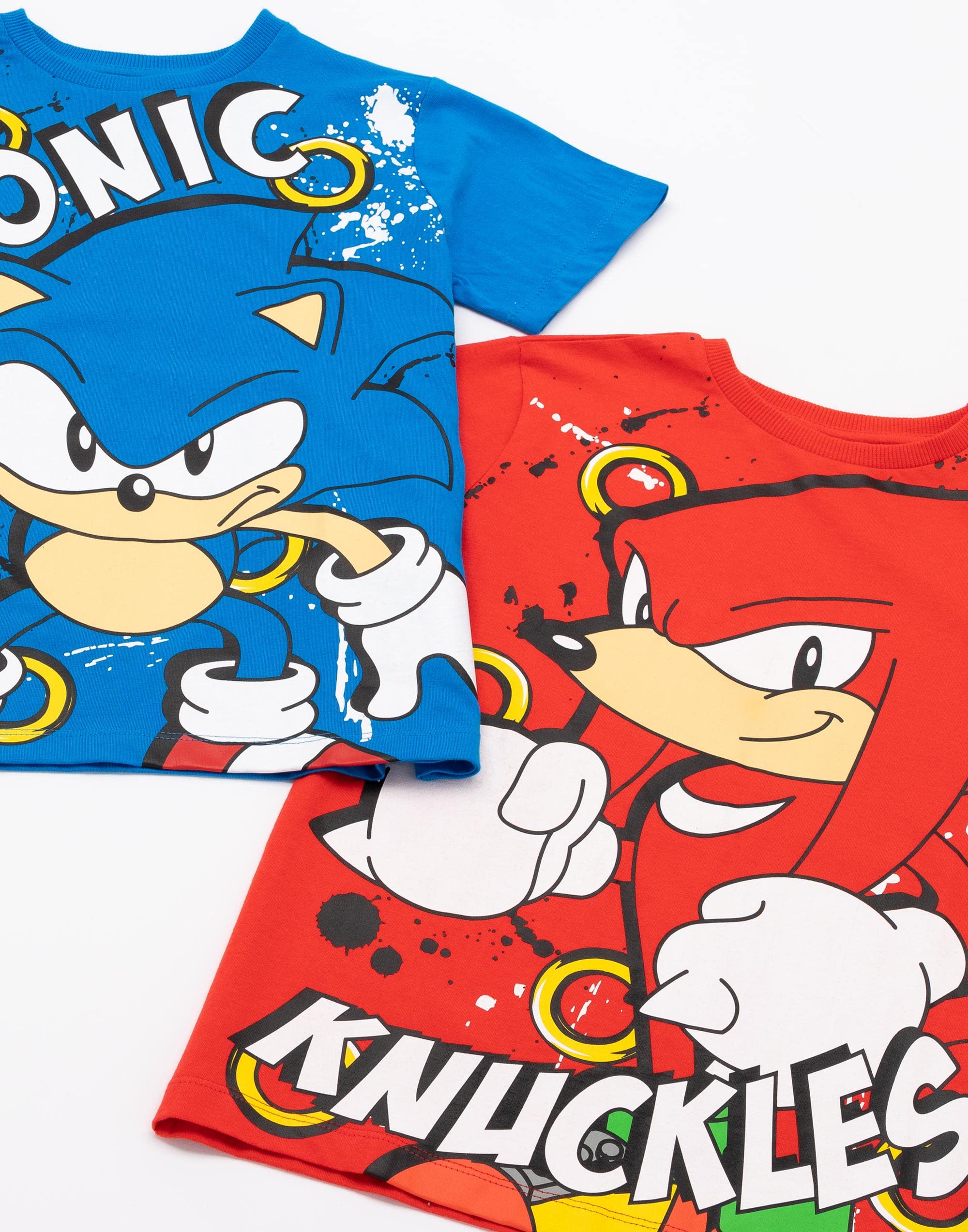 Sonic The Hedgehog T-Shirt 2 Pack Bambini | Ragazzi Ragazze Sonic Knuckles Gioco Film Personaggi Blu E Rosso Top | Doni di Beni per Lui lei