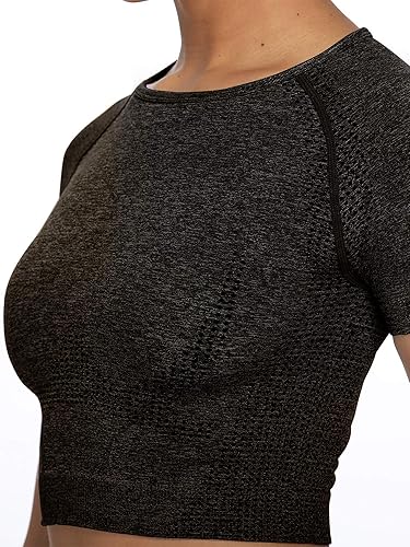 Miniatura 6 de Sytiz Conjunto de 2 piezas de yoga sin costuras para mujer pantalones cortos de gimnasio y camiseta corta de manga corta