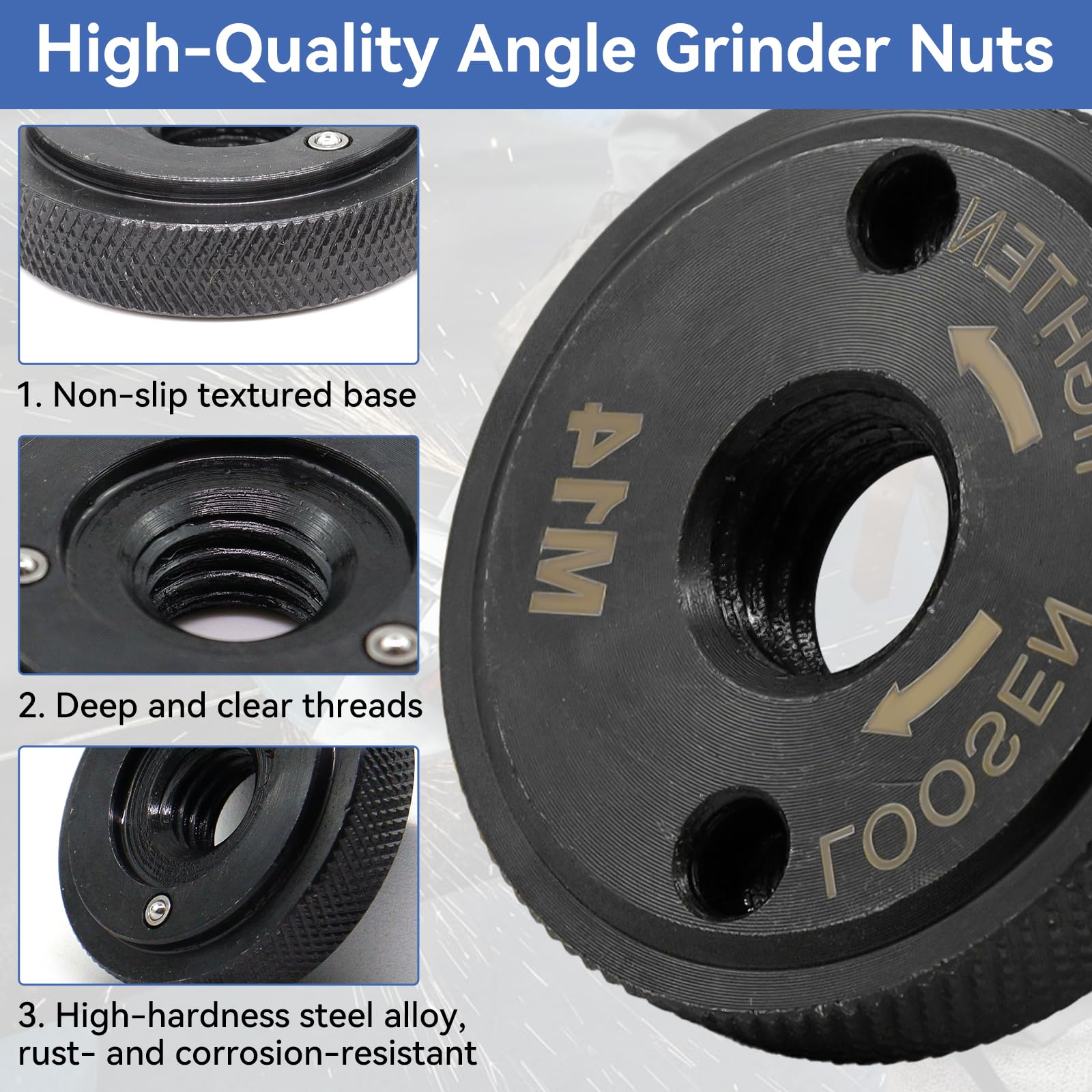 2 dadi a sgancio rapido nero, smerigliatrice angolare M14, dado a sgancio rapido, adatto per smerigliatrici angolari come AEG, Black & Decker, Dewalt, Flex, Hitachi, Metabo, Makita ecc