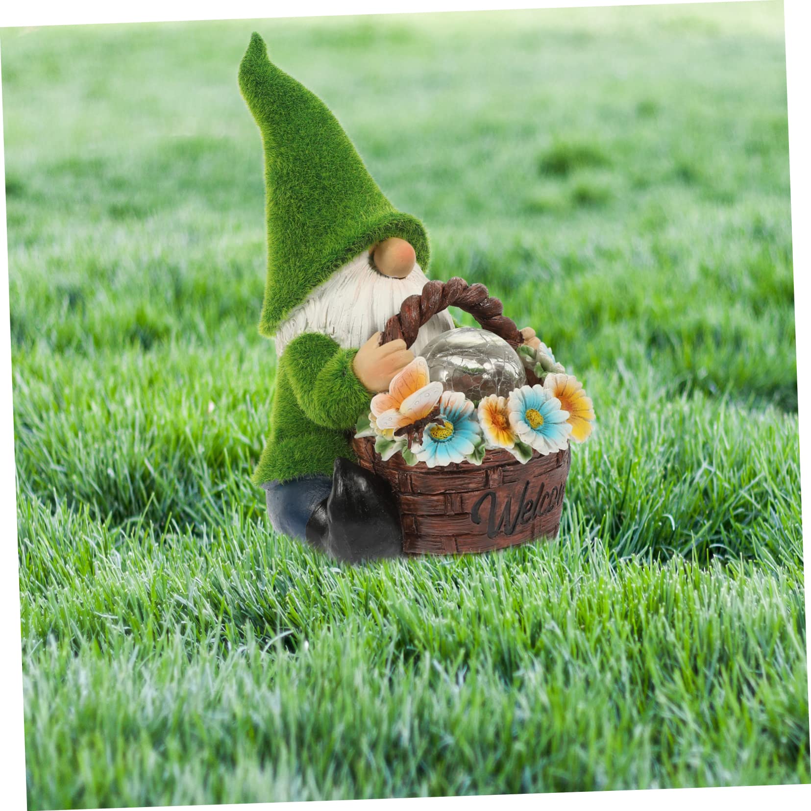 YARNOW Statue de GNOME de Jardin Solaire en Résine Verte pour Extérieur