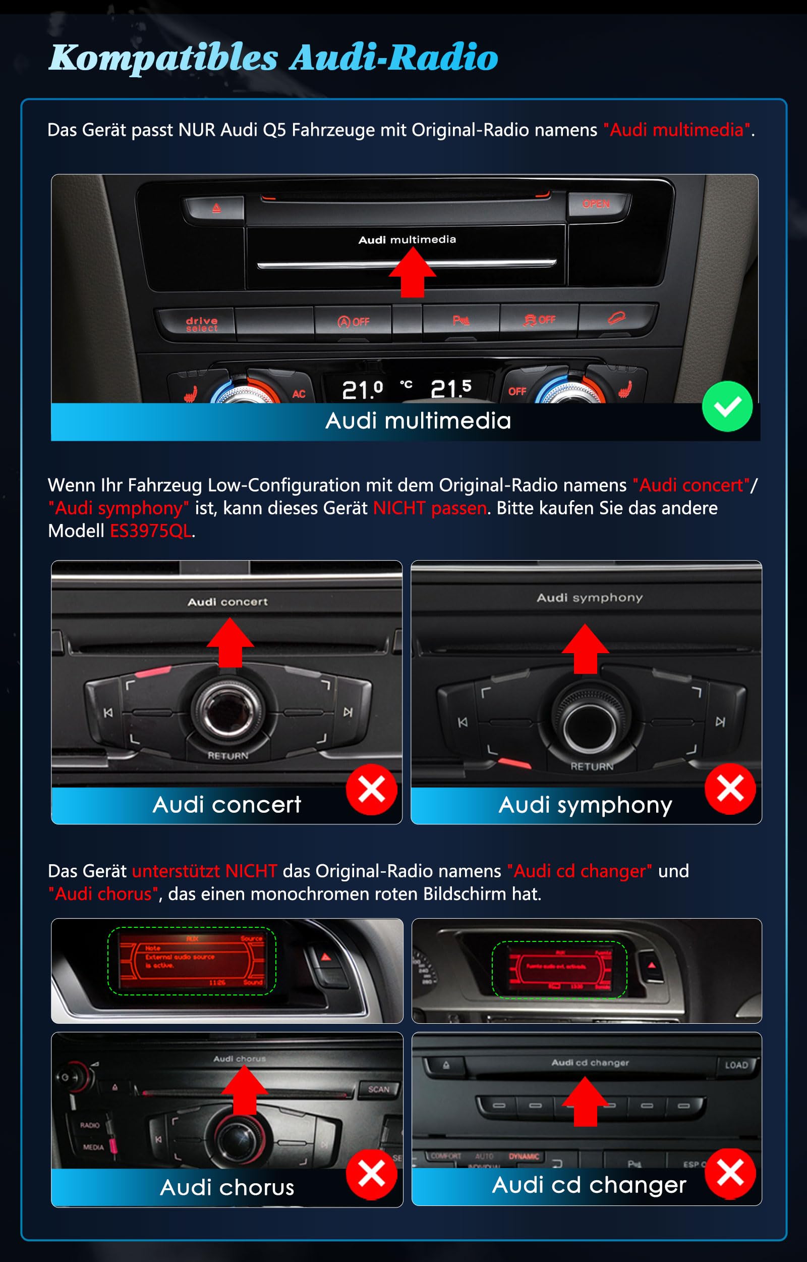 Erisin 10,25" 8-rdzeniowy 4 GB + 64 GB Android 13.0 radio samochodowe, nawigacja GPS do Audi Q5 (2009-2017), wysoka konfiguracja, obsługuje CarPlay IPS Touch Screen OEM radio Bluetooth DAB+ Android