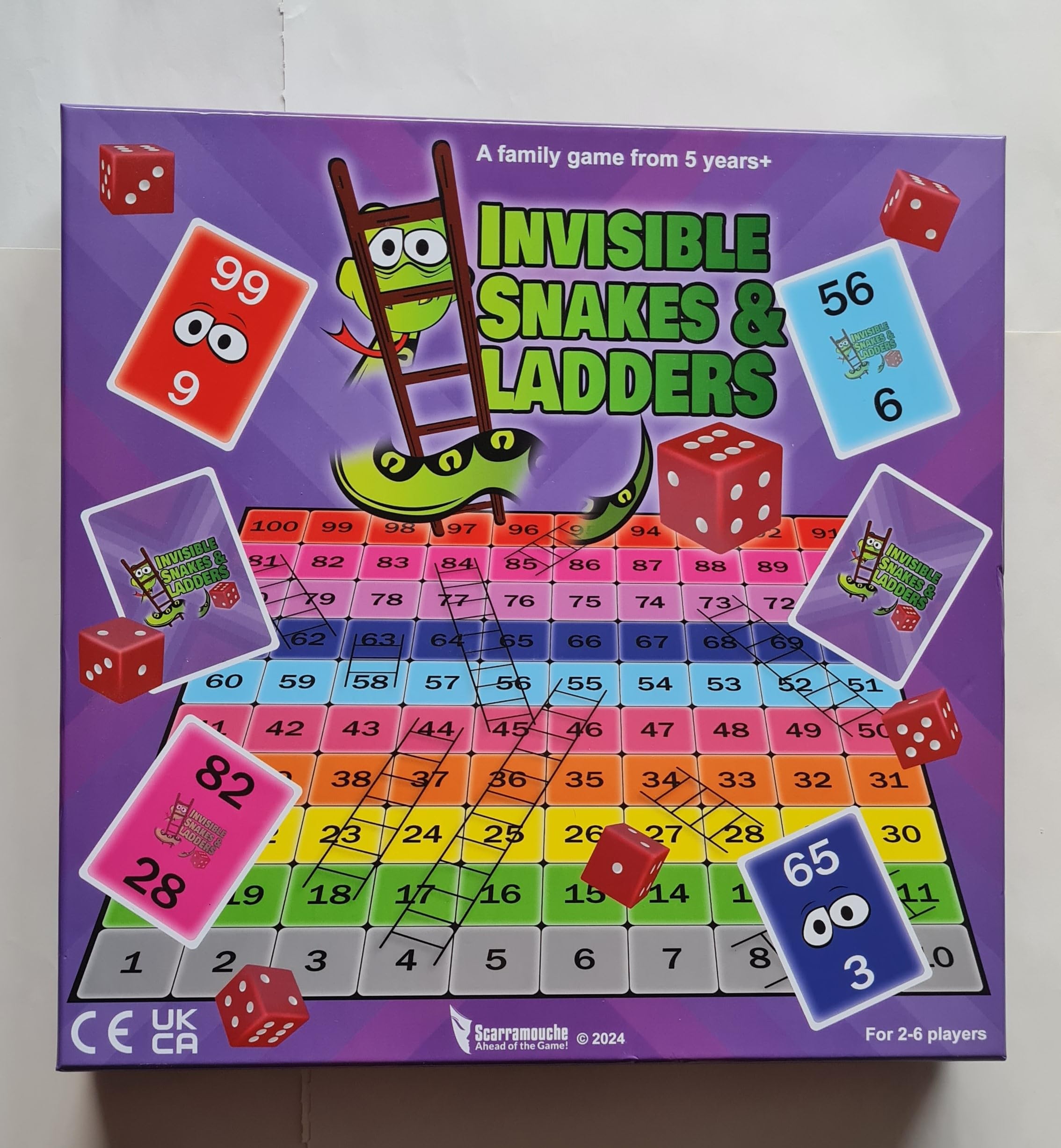 Scarramouche Invisible Snakes & Ladders Board Game, Fun Family & Kids Board Game for Ages 5+, Multi-coulured