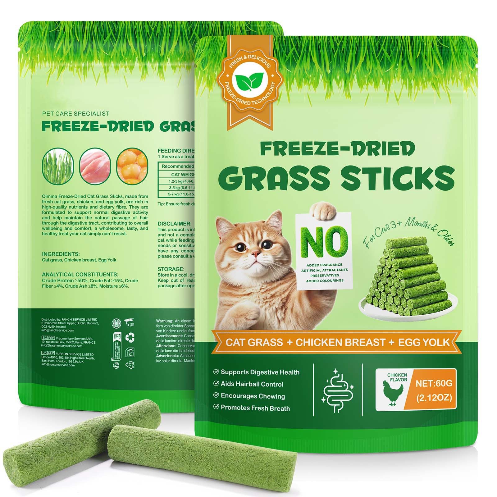 Cat Grass Sticks, Cat Grass for Indoor Cats with Cat Grass and Chicken breast, Cat Dental Treats for Teeth Cleaning