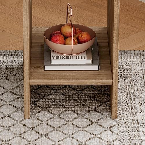 Miniatura 8 de Juego de 2 mesas auxiliares, mesa auxiliar redonda para sala de estar, mesa auxiliar de 2 niveles con almacenamiento y mesa gruesa, mesa central