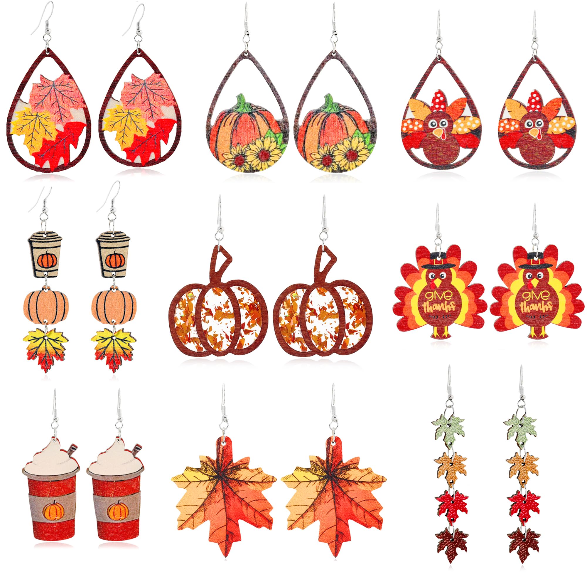 GANDC 18-Piece Wooden Earrings
