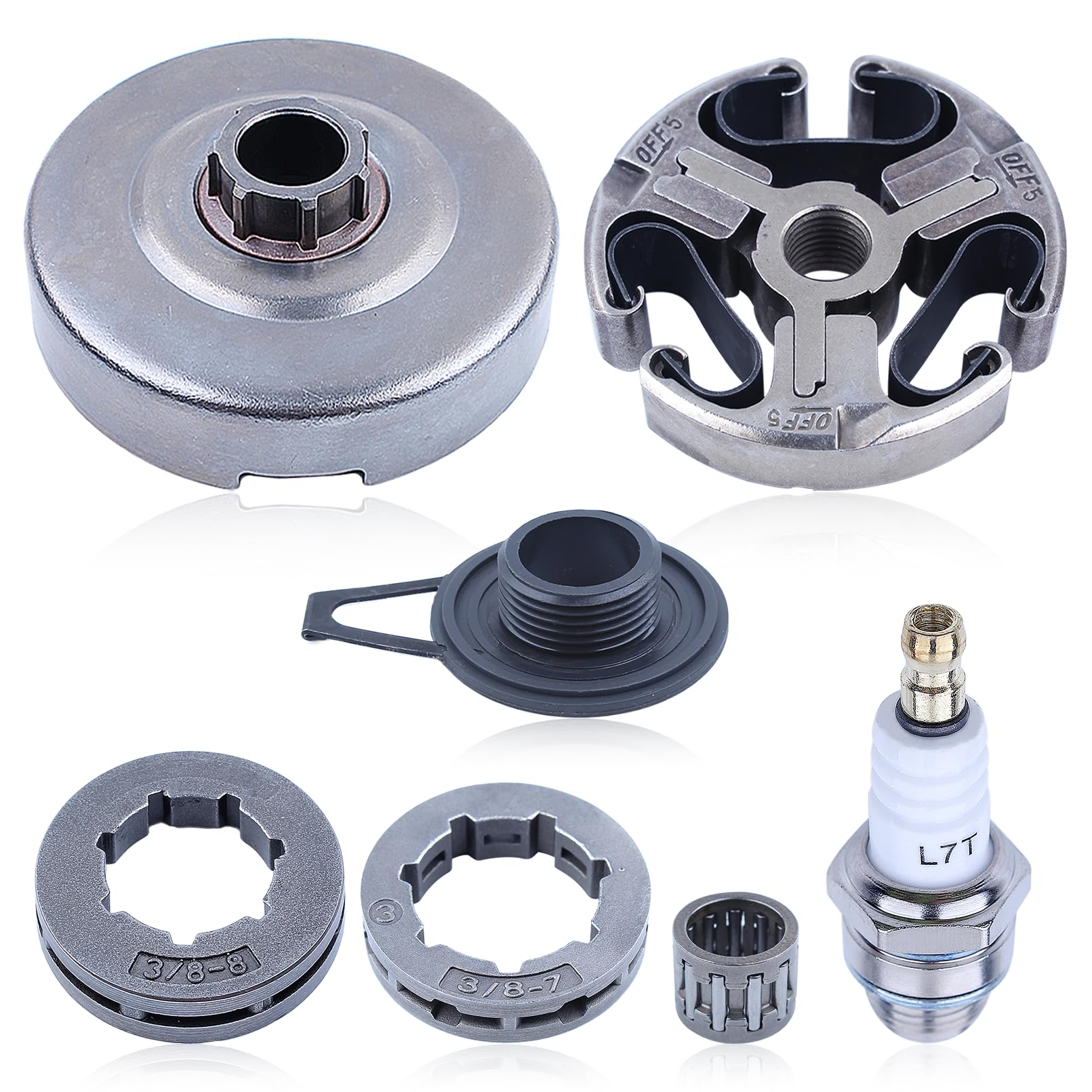 Embrayage et Jante de pignon Tambour d'embrayage Kit pour Husqvarna 362 365 371 372 XP Pièces de rechange avec Vis sans fin, Roulement d'embrayage 503 93 24-71