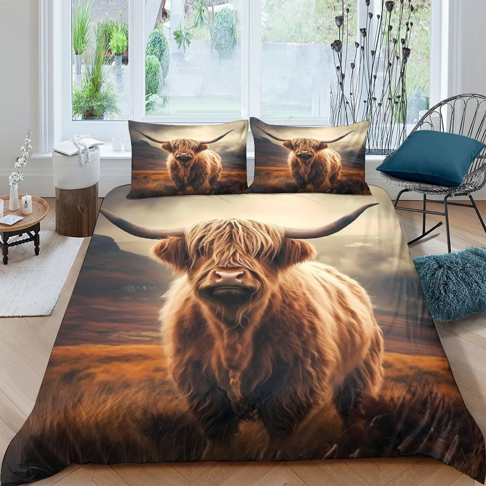 Ctjqhvkz Style-6 3D Printed Highland Cow Fitted Sheet Microfiber Animal Landscape Bed Cover Anti-Slip Easy Care For Bedroom Guest Room Single（135X200cm）