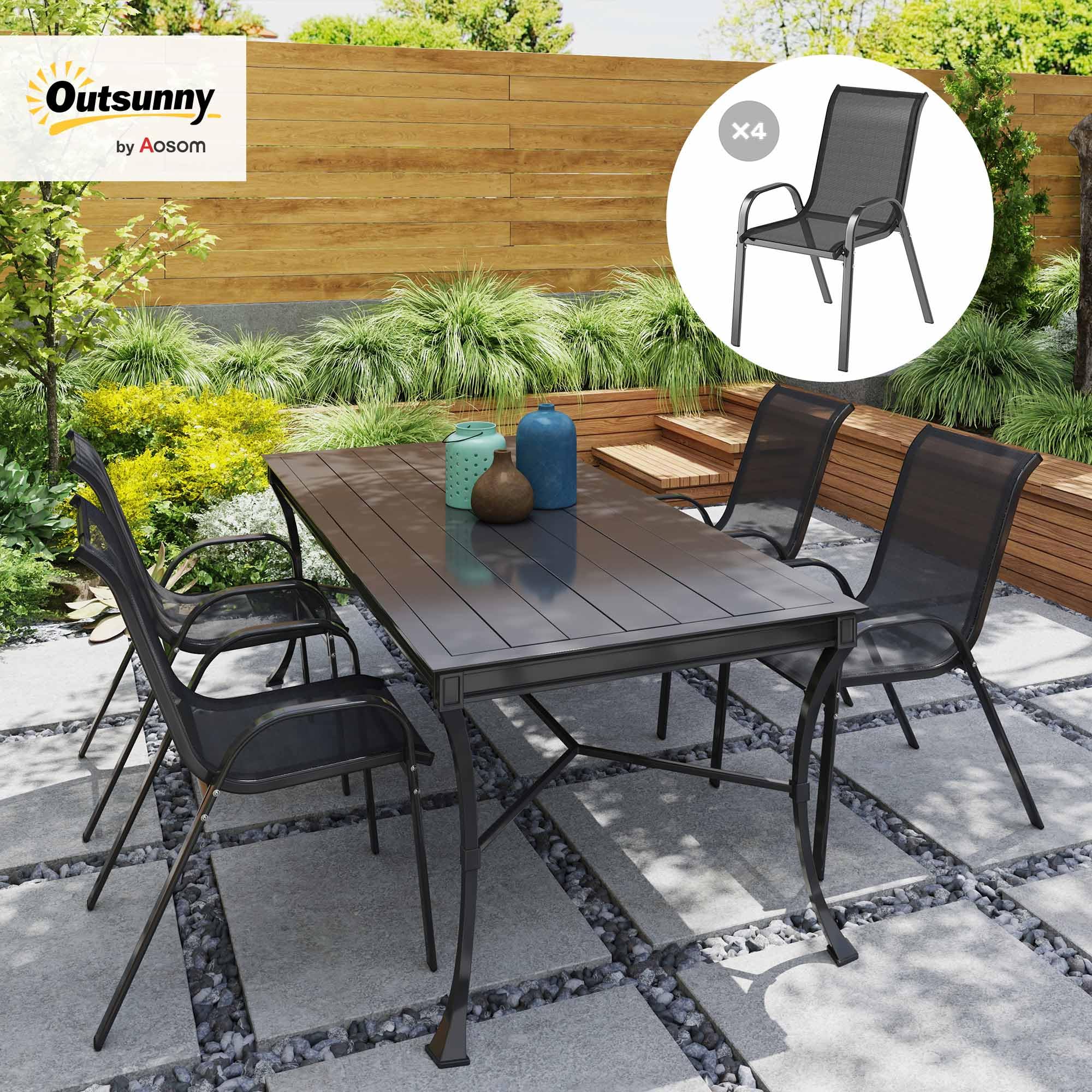 Outsunny Set 4 Sedie da Giardino Impilabili con Braccioli, Acciaio e Texteline, 54x71x93 cm Nero