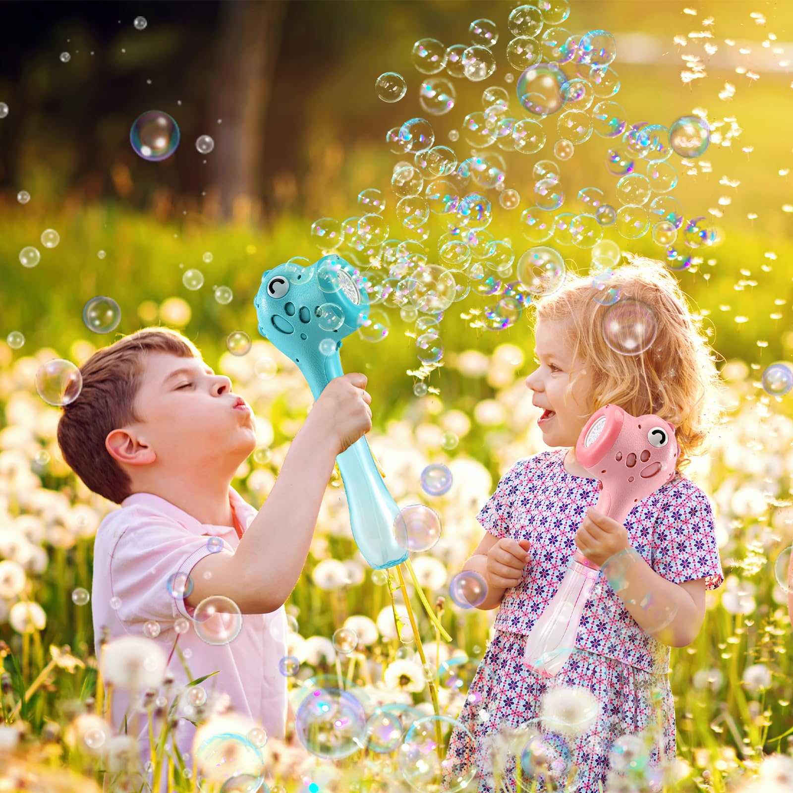Sitodier 2pcs Automatic Bubble Sticks, Dinosaur Shape Bubble Maker Gun with Light and Music, 5000 Bubbles Per Minute Bubble Machine with Bubble Solution, Party Wedding Birthday Gift