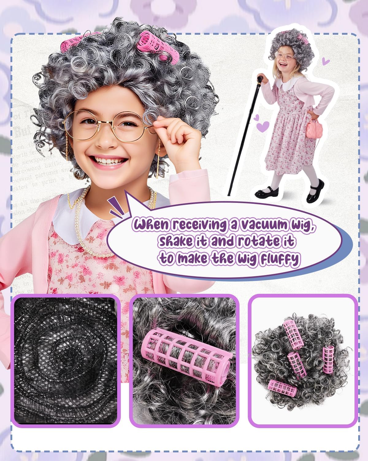 100 Days of School Old Lady Costume Grandma Dress Up Set for Girls Costumes Granny Outfit Kit - Image 4