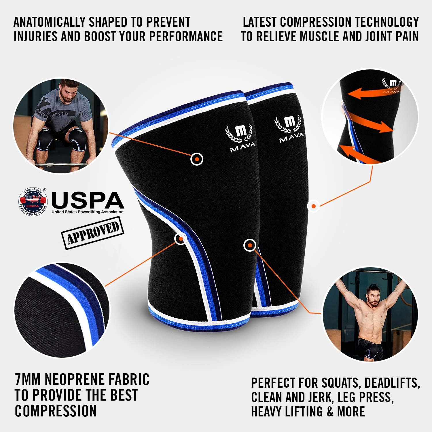 Blасk Frіdау - 60% оƒƒ Pair of Knee Compression Sleeves Neoprene 7mm for Men & Women for Cross Training WOD, Squats, Gym Workout, Powerlifting, Weightlifting by MAVA SPORTS