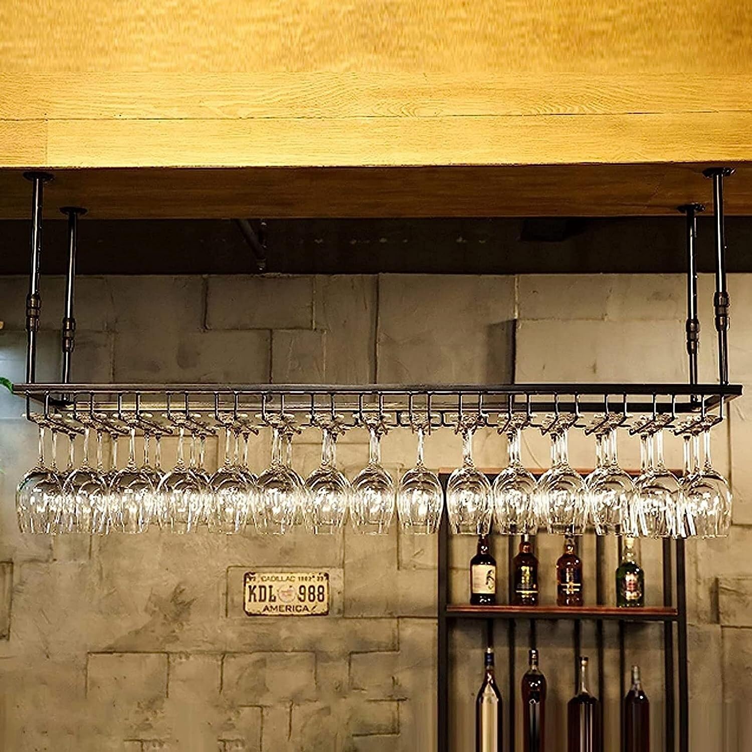 Weinregal Höhenverstellbares Weinregal für die Decke große Kapazität Weinglasregal Weinregal einfach in der Küche zu installieren (Größe: 100 x 35 cm)