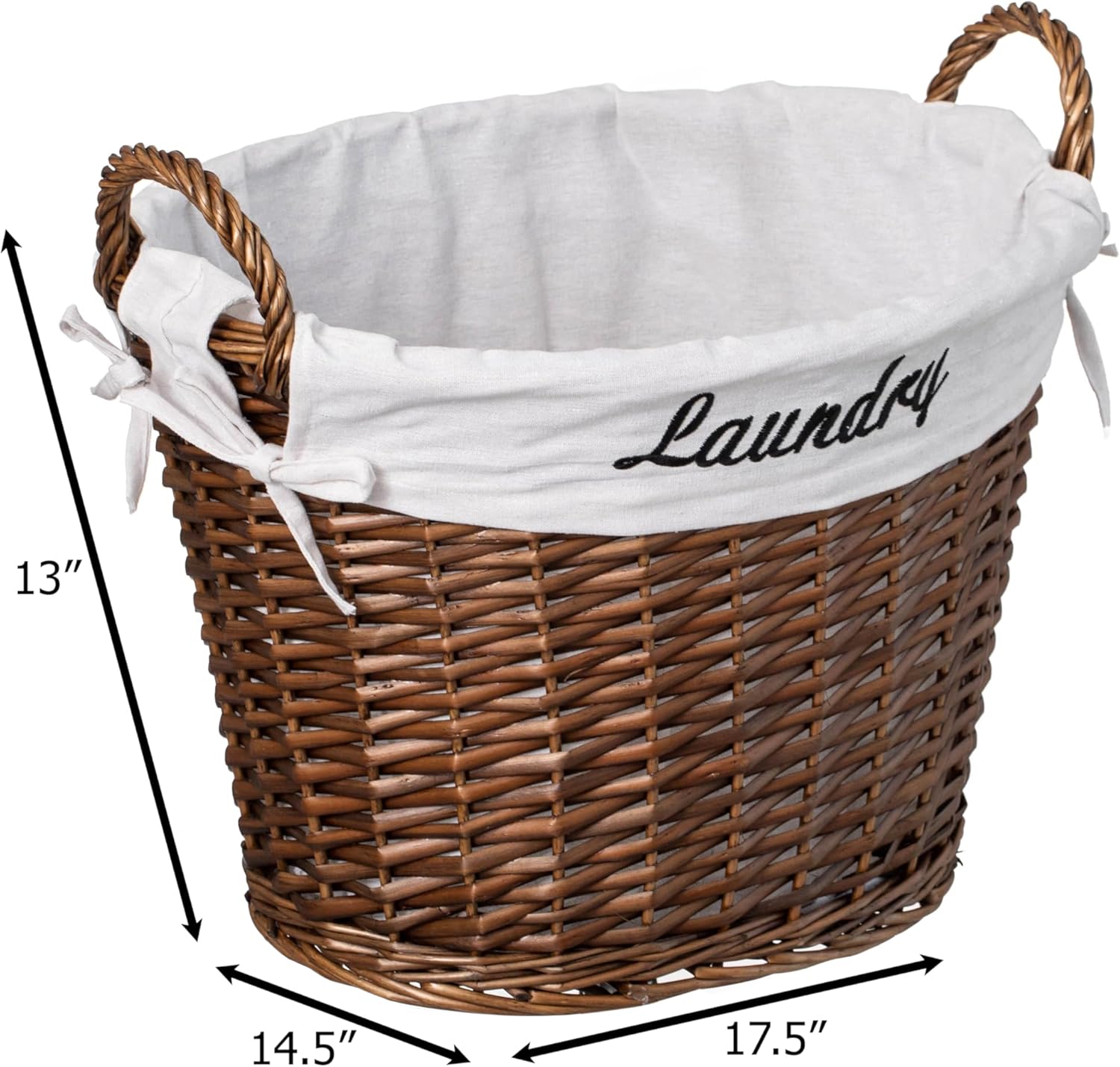 Handwoven Brown Wicker Laundry Hamper with Liner and Handles