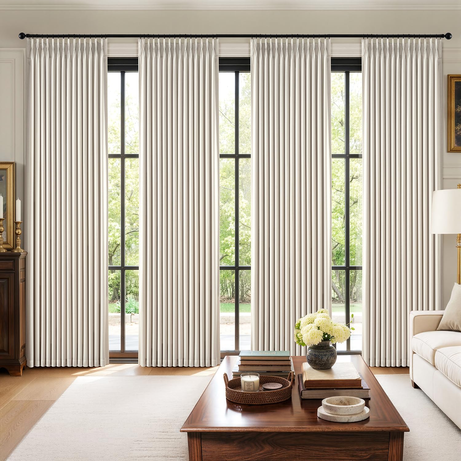 Photo 1 of MIULEE Pinch Pleated 100% Blackout Curtains 94 Inch Long 4 Panel Set for Bedroom Thick Linen Memory Trained Pleat Living Room Darkening Back Tab Double Layer Thermal Insulated Drapes, Birch