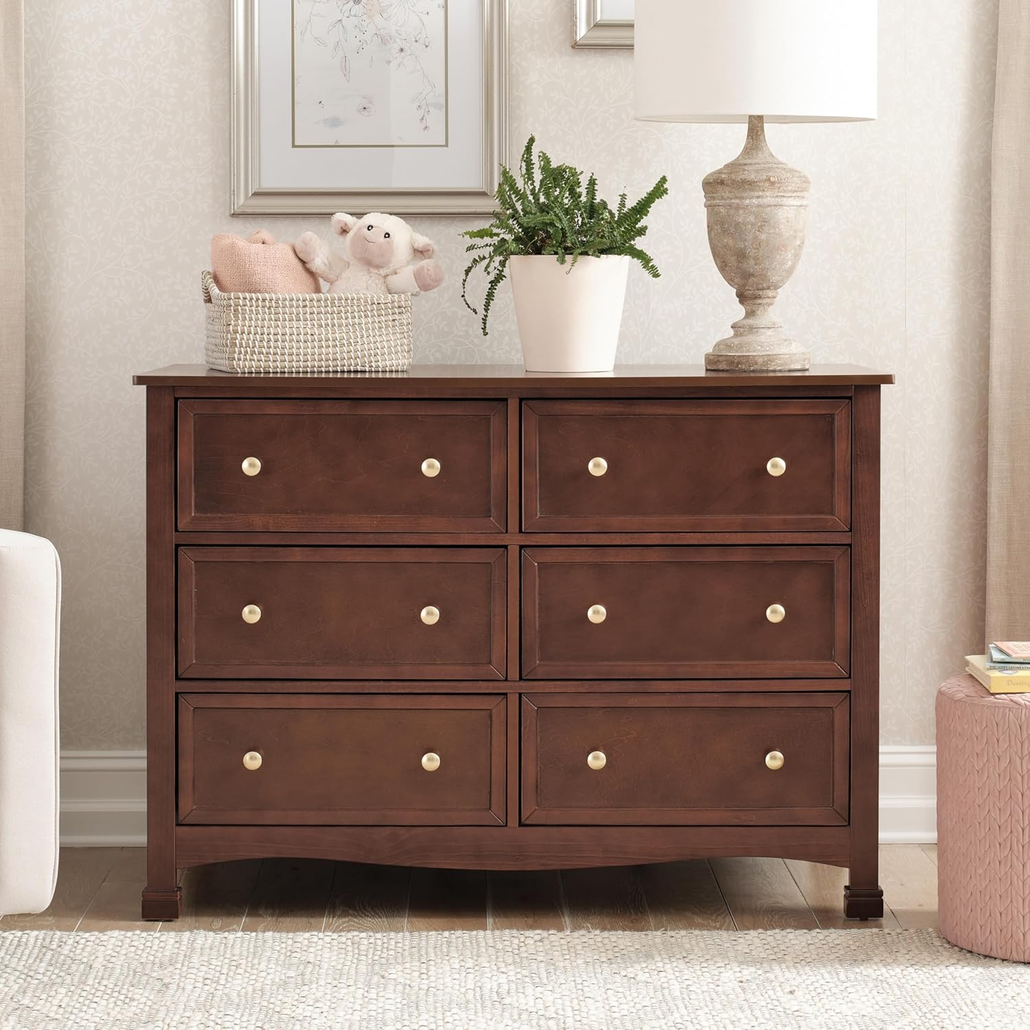 Ebony Horizontal Double Nursery Dresser with 6 Spacious Drawers