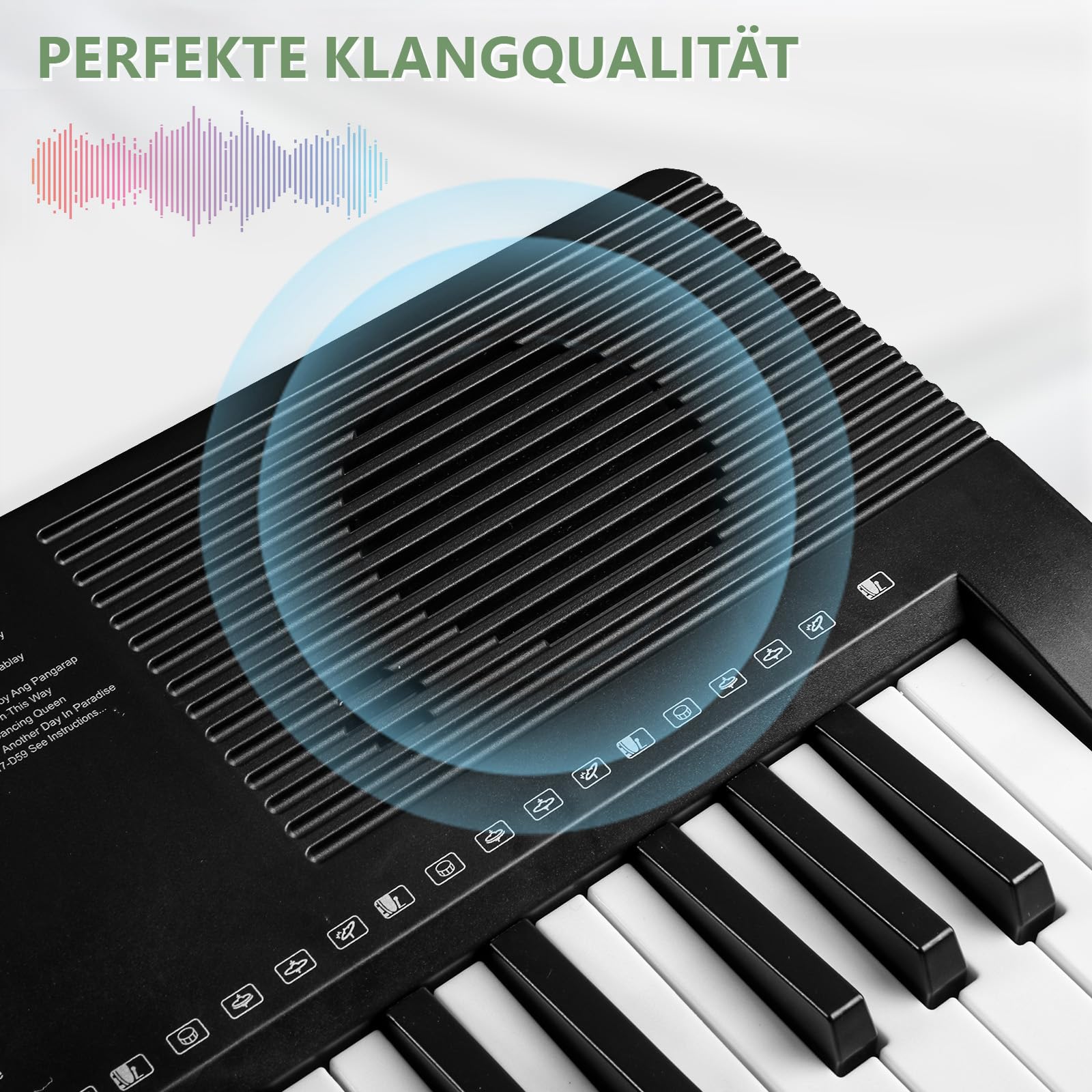 Bonnlo 61-Tasten Keyboard Set mit Ständer, Hocker, Kopfhörer & LED-Display mit eingebauten Lautsprechern – 3 Lernmodi, 200 Klänge, 200 Rhythmen, für Anfänger & Fortgeschrittene, Schwarz