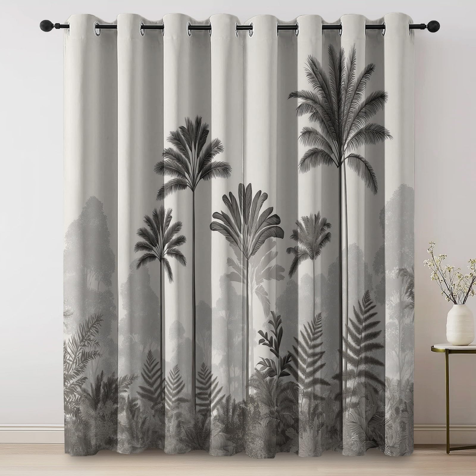 Blickdicht Vorhänge für Wohnzimmer Tropisch Regenwald Dschungel Verdunklungsvorhang Grau Abdunkelnd Vorhang Gardinen für Schlafzimmer Kinderzimmer H 230 x B 117 cm (2er Pack)