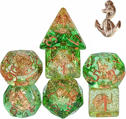 UDIXI Juego de 7 dados poliédricos D&D con inclusión de anclaje, dados DND de lentejuelas para Dungeons and Dragons RPG MTG y otros juegos de mesa