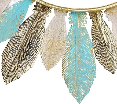 Miniatura 3 de LSFYYDS Espejo colgante de plumas de metal, espejo decorativo de pared, escultura artística, espejo de tocador moderno para decoración de pared,