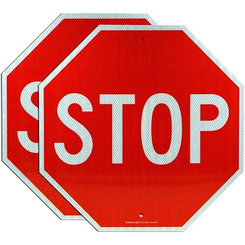 Faittoo Stop Signs, (2 Pack) 24 x 24 Inches Octagon Engineer Grade Reflective Sheeting Street Slow Warning Signs, Rust Free Aluminum, UV Protected and Waterproof, Weather Resistant, Durable Ink