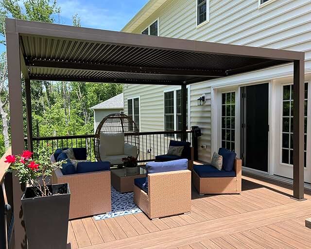 PURPLE LEAF Louvered Pergola 11' × 15' Outdoor Hardtop Gazebo Sun Shade ...
