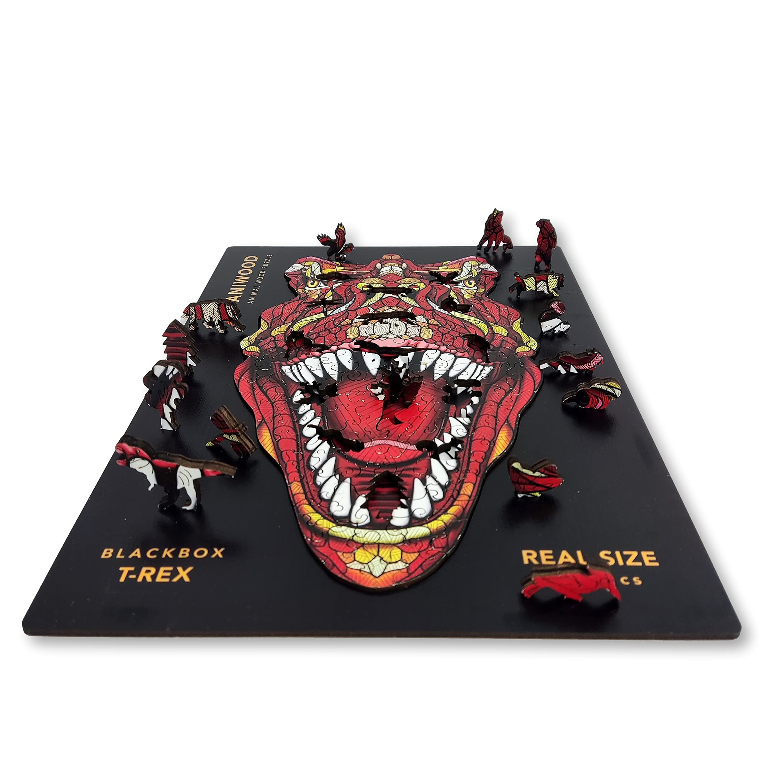 ANIWOOD Holzpuzzle Erwachsene Tieren. Gestanzter Deckel, Lebensgroße Puzzle-Box. 3 Schwierigkeitsmodi, dekoratives Element. Einzigartige Puzzleteile (T-Rex, L)