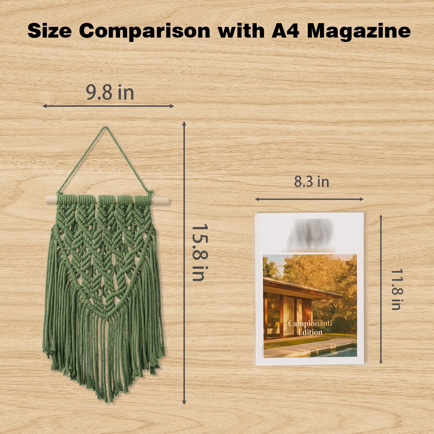 Nashibowu Small Macrame Wall Hanging Decor Boho Tapestry for Bedroom Living Room Dorm Nursery and Office, Cute Aesthetic Wall Art for Small Spaces for Teen Girls and Home Decor (Green, 16 * 10 Inch)