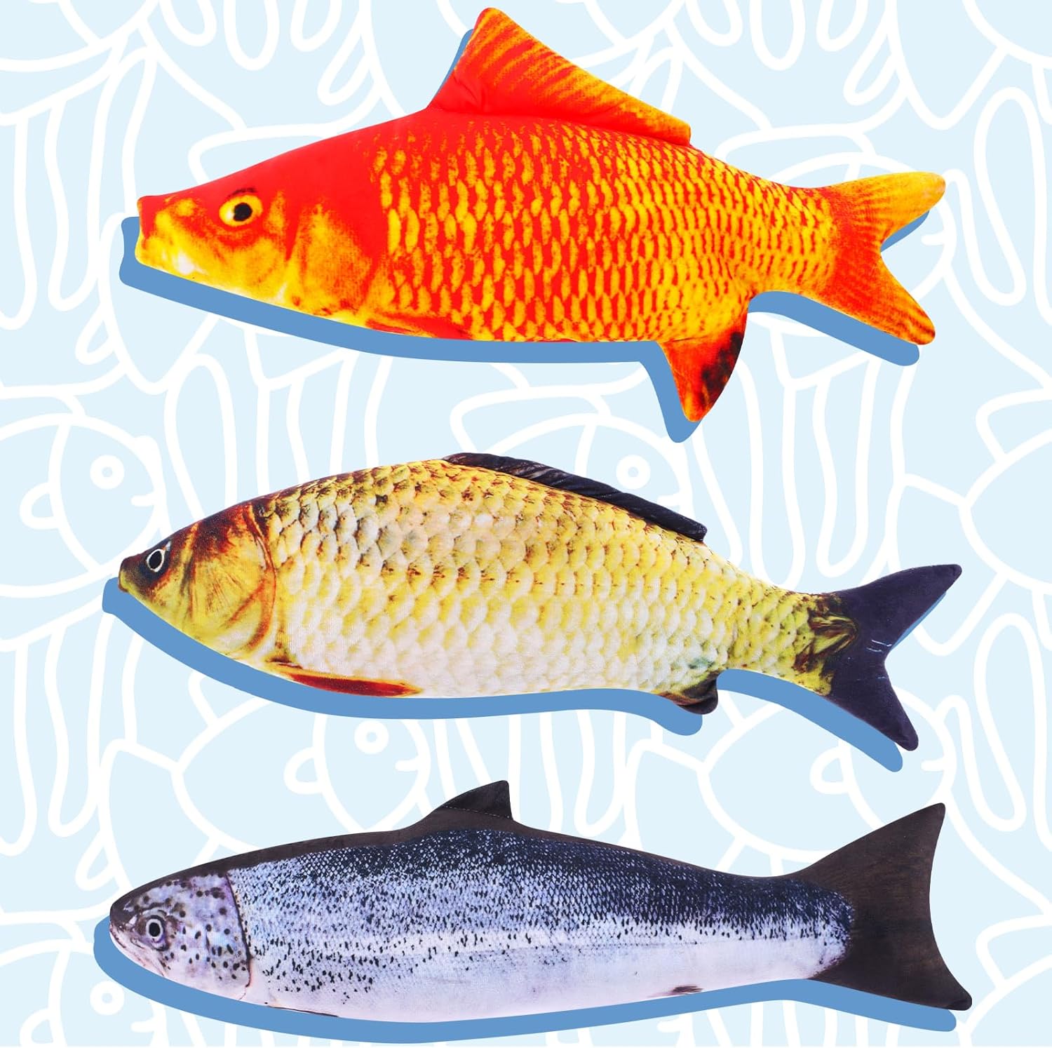 Briwooody 3 Pack 3D Giant Soft Simulation Fish Pillow Cushion Fish Plush Toy Decorate Oversized Throw Pillow Creative Gift for Home Decoration, 24 Inch