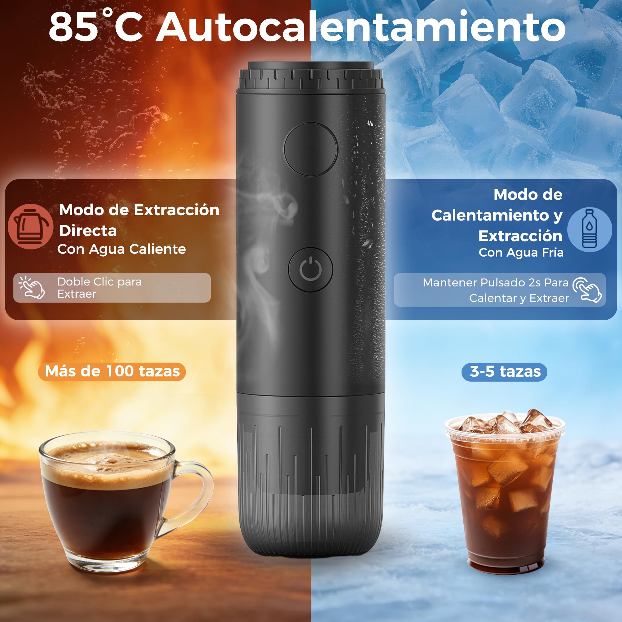 Bostar Cafetera Espresso Portátil 3 en 1, Eléctrica Portátil Calentamiento Rápido Cafetera Compatible con Cápsulas y Café Molido para Camping Coche Viajes y Oficina (Negro)