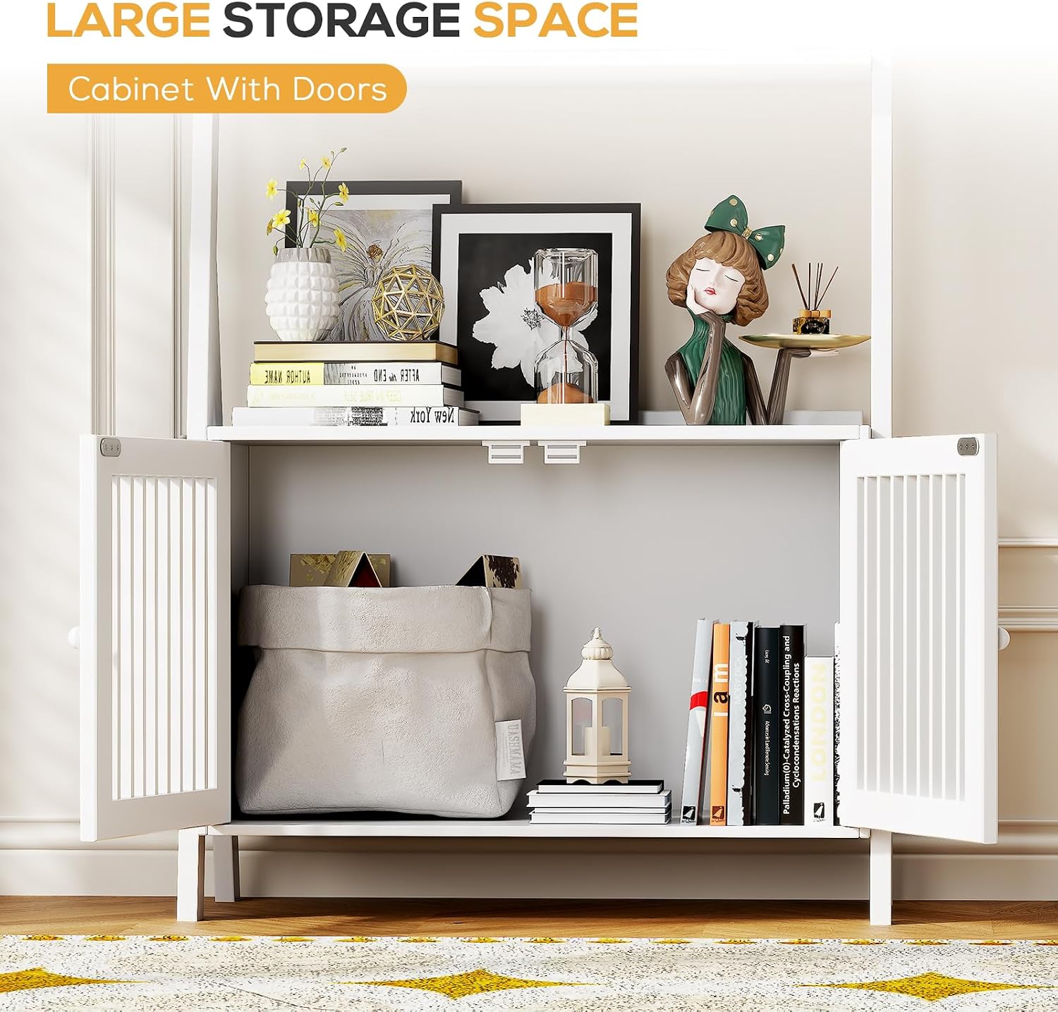 Bookcase with Drawers, 4-Tier Bamboo Bookshelf Ladder Shelf with 6 Hooks, 59.5"H x 24.8"L x 10.6"W, Tall Narrow Freestanding Standing Storage Organizer for Living Room, Office, Bedroom, White
