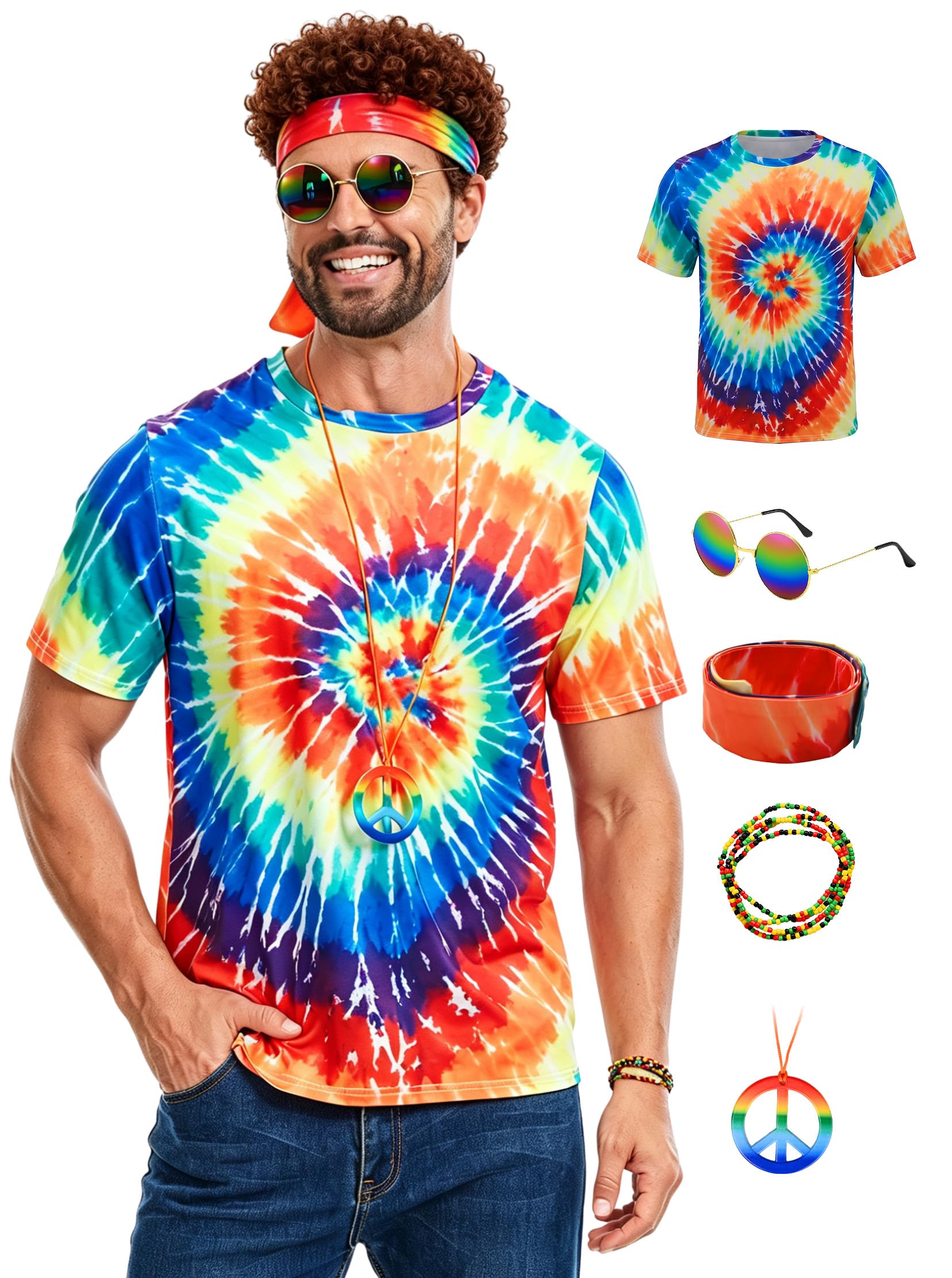 Photo 1 of Yonroik Men's Hippie Costume Set (Small)