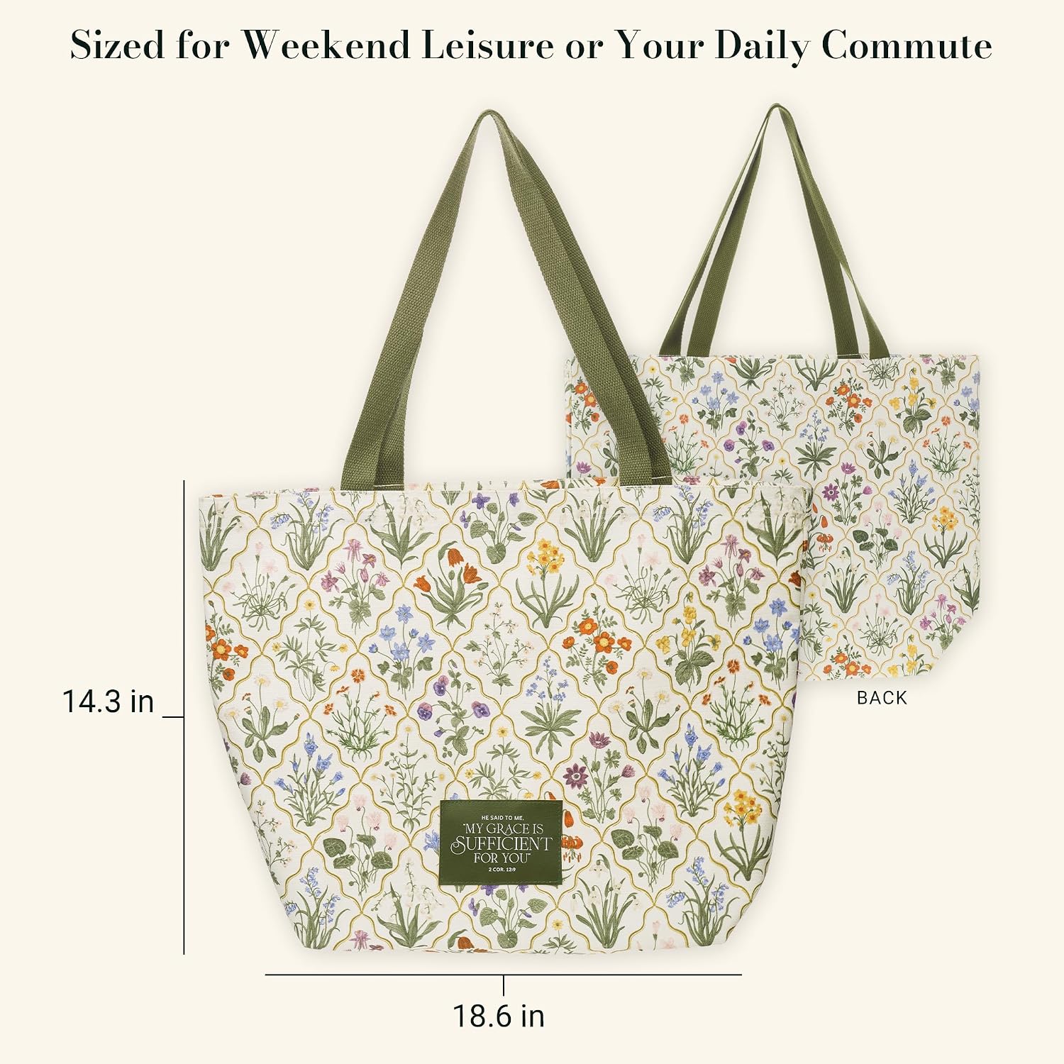 Christian Art Gifts Natural Canvas Tote Bags for Women with Inspirational Scripture, Easy Carry Woven Shoulder Straps