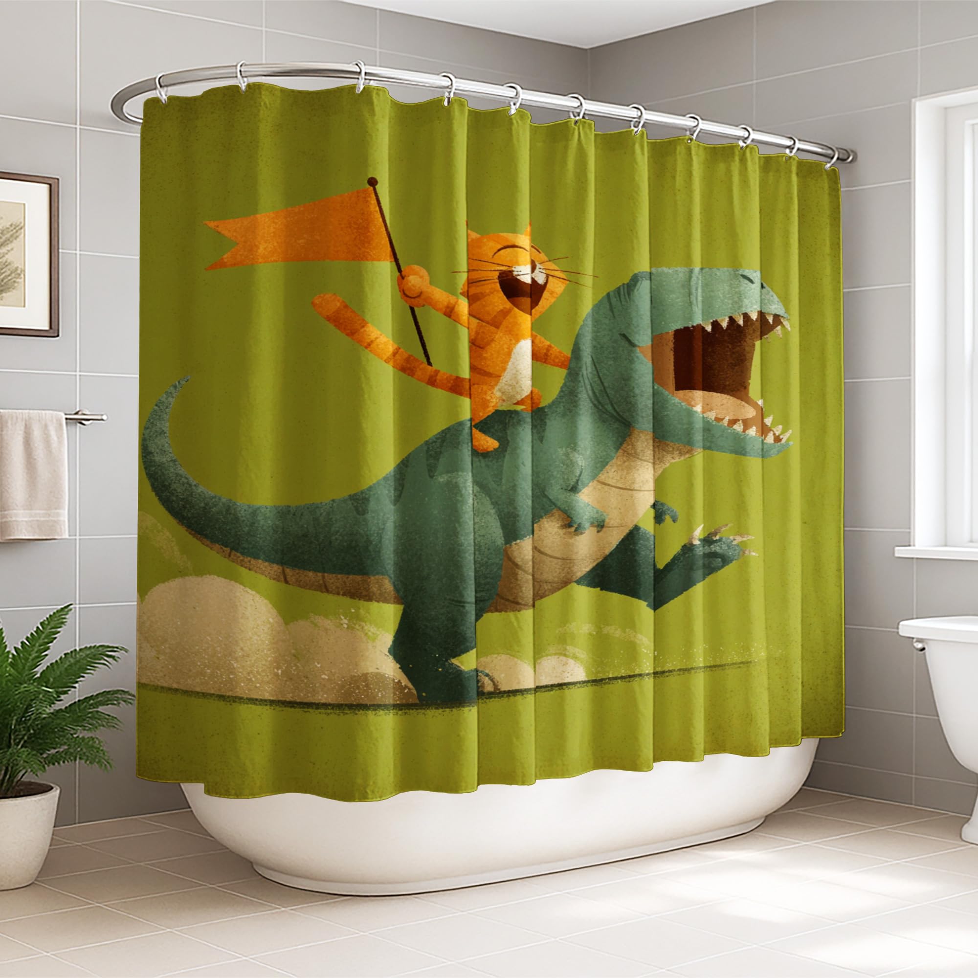 Rideau de douche extra large motif dinosaure textile lavable 274 x 183 cm avec crochets
