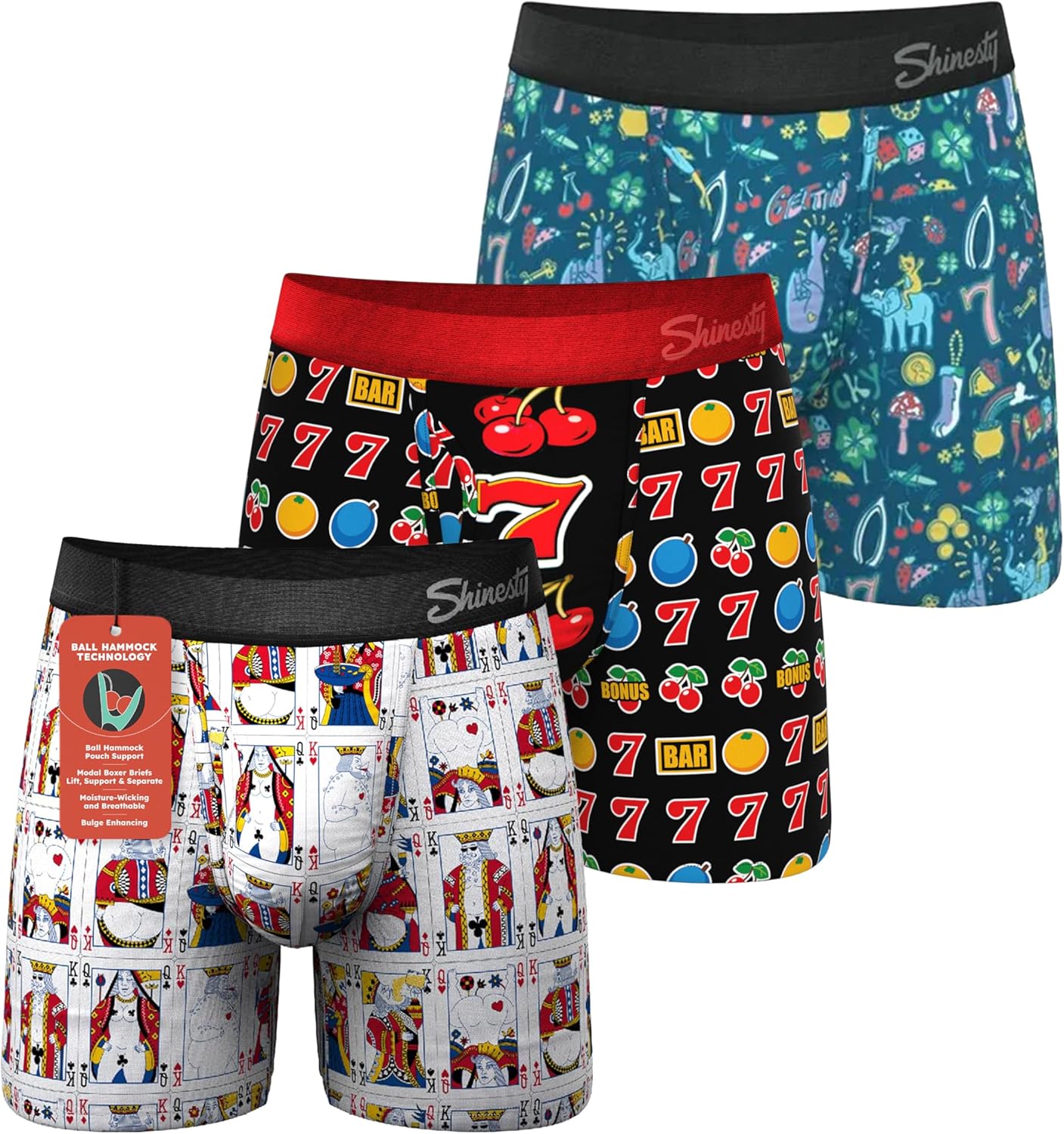 Shinesty Boxer Briefs for Men Pack of 3 - Hammock Support Pouch Underwear for Men with Fly