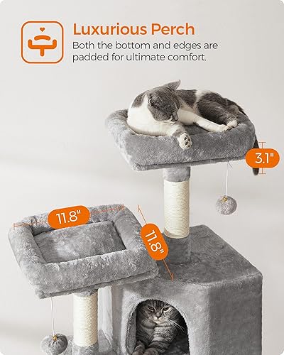 Miniatura 17 de Feandrea Torre para gatos, árbol para gatos de interior, condominio para gatos de 45.3 pulgadas con poste rascador, rampa, perca, cueva espaciosa