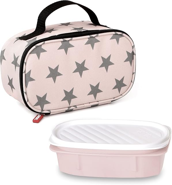 Tatay Urban Food Casual Mini - Insulated Lunch Bag, 1.5 L Capacity, with 1 Plastic Food Storage of 0.5L BPA Free, Pink with Stars. Measures 21.5 x 9 x 12 cm