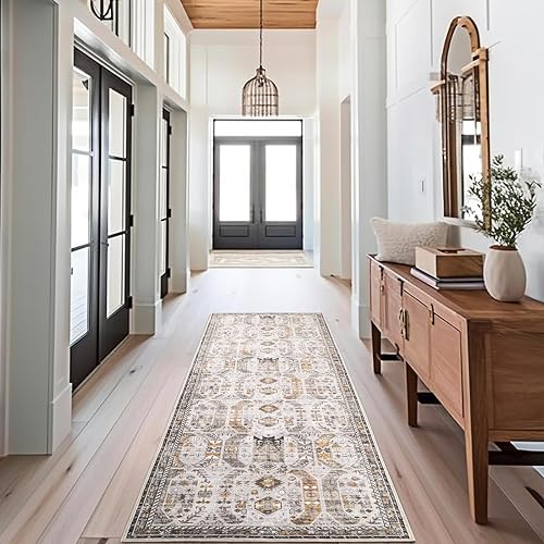 Alfombras antideslizantes de 2.6 x 8 pies, alfombras resistentes a las manchas para pasillos, cocina y entrada, alfombras lavables estilo clásico