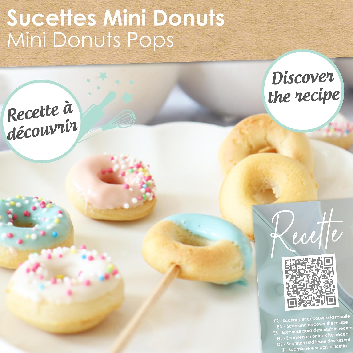 ScrapCooking 3188 Silicone Mould 12 Mini Donuts Lollipop Mould Suitable for Oven & Freezer Children's Cake Baking Soft Utensil Recipe Included Water Green
