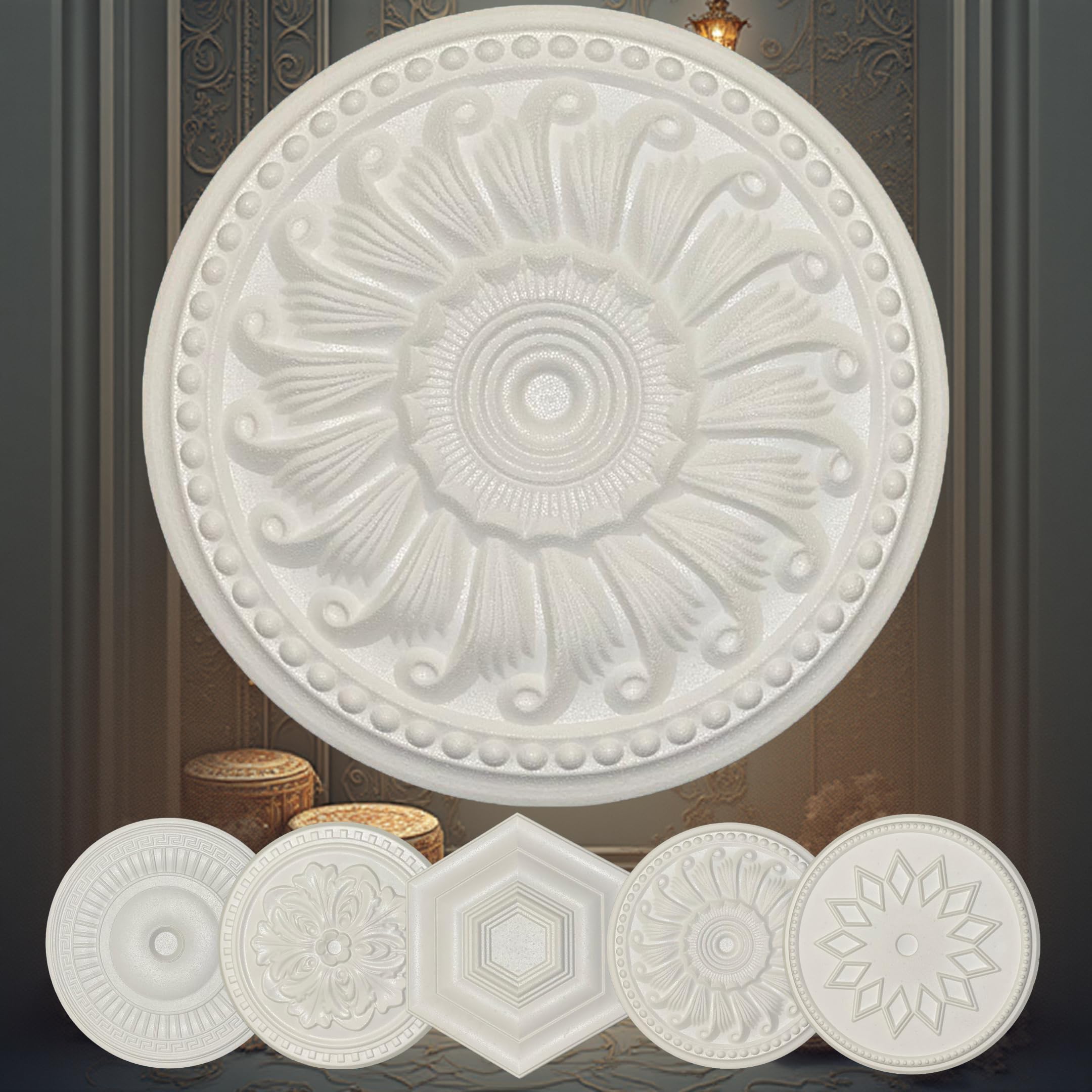FAST DECOR Elegant Polystyrene Ceiling Rose, Lightweight Coving for Ceilings, Decorative Ceiling Medallion Moulding, Easy to Install Ceiling Decoration for Home & Living Room (Octopus 46.7 cm)