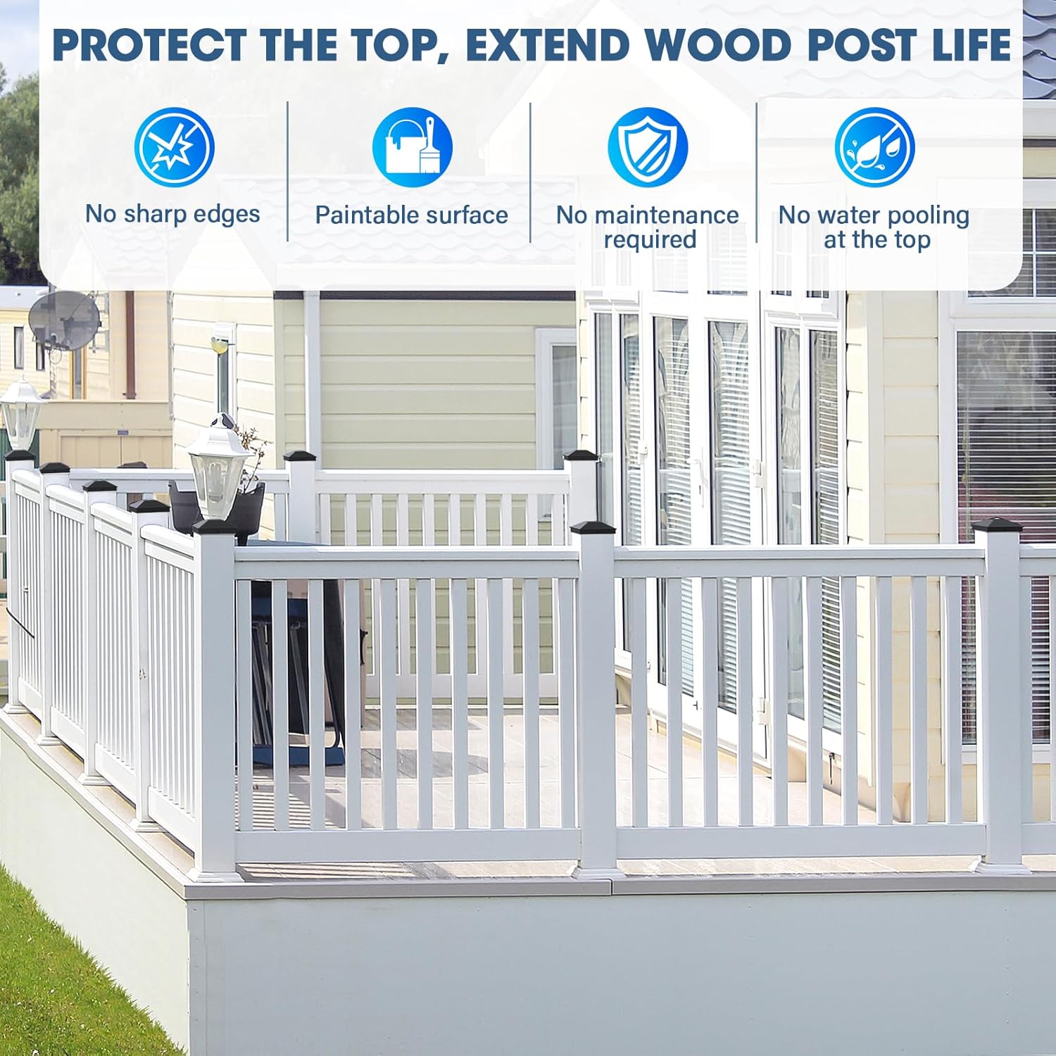 Goovilla 4x4 Post Caps Black(Actual 3.5" x 3.5"), 12 Pack Aluminum Metal Fence Post Caps with 24 Screws and Easy Installation, Waterproof Deck Post Caps with Fade-Resistant Coating, Protect Wood Post