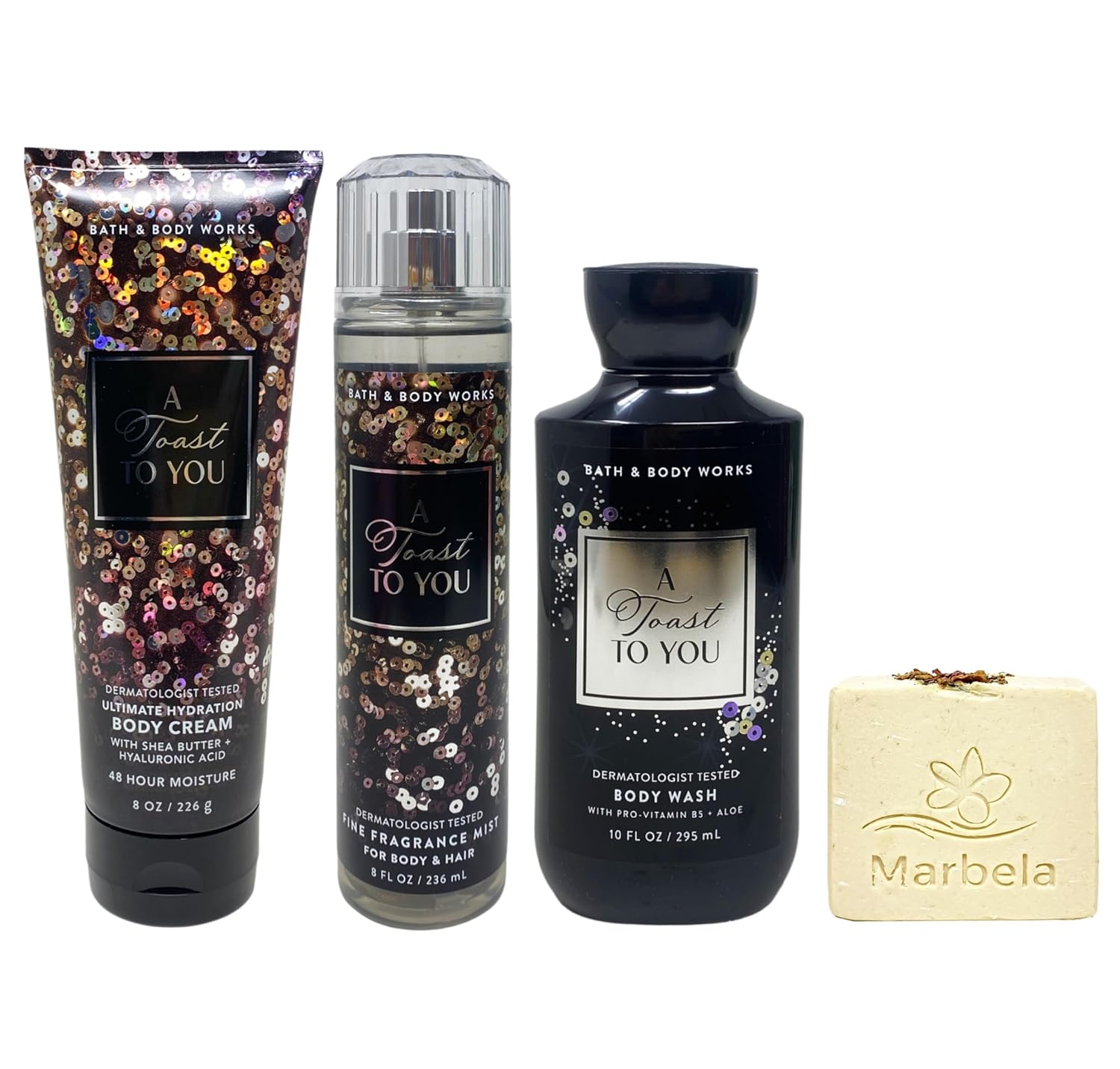 Bath & Body Works A Toast To You - Body Cream, Fragrance Mist and Body Wash - with a Creamy Rose Bar Soap