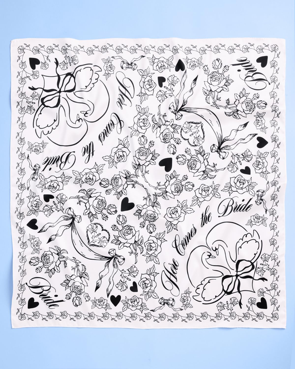 xo, Fetti Bride Swan Head Scarf, 27x27 in | Bachelorette Bandana, Bridal Headwear, Bach Party Western Accessory, Bridesmaid Gift, White Wedding Handkerchief, Silk Outfit - Image 4