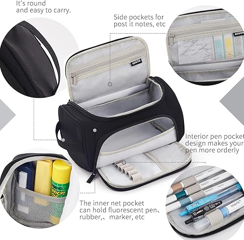 Vista 9 de HVOMO Estuche de gran capacidad para lápices, bolsa de almacenamiento de gran tamaño, estuche para rotuladores, estuche de viaje, bolsa de Verde