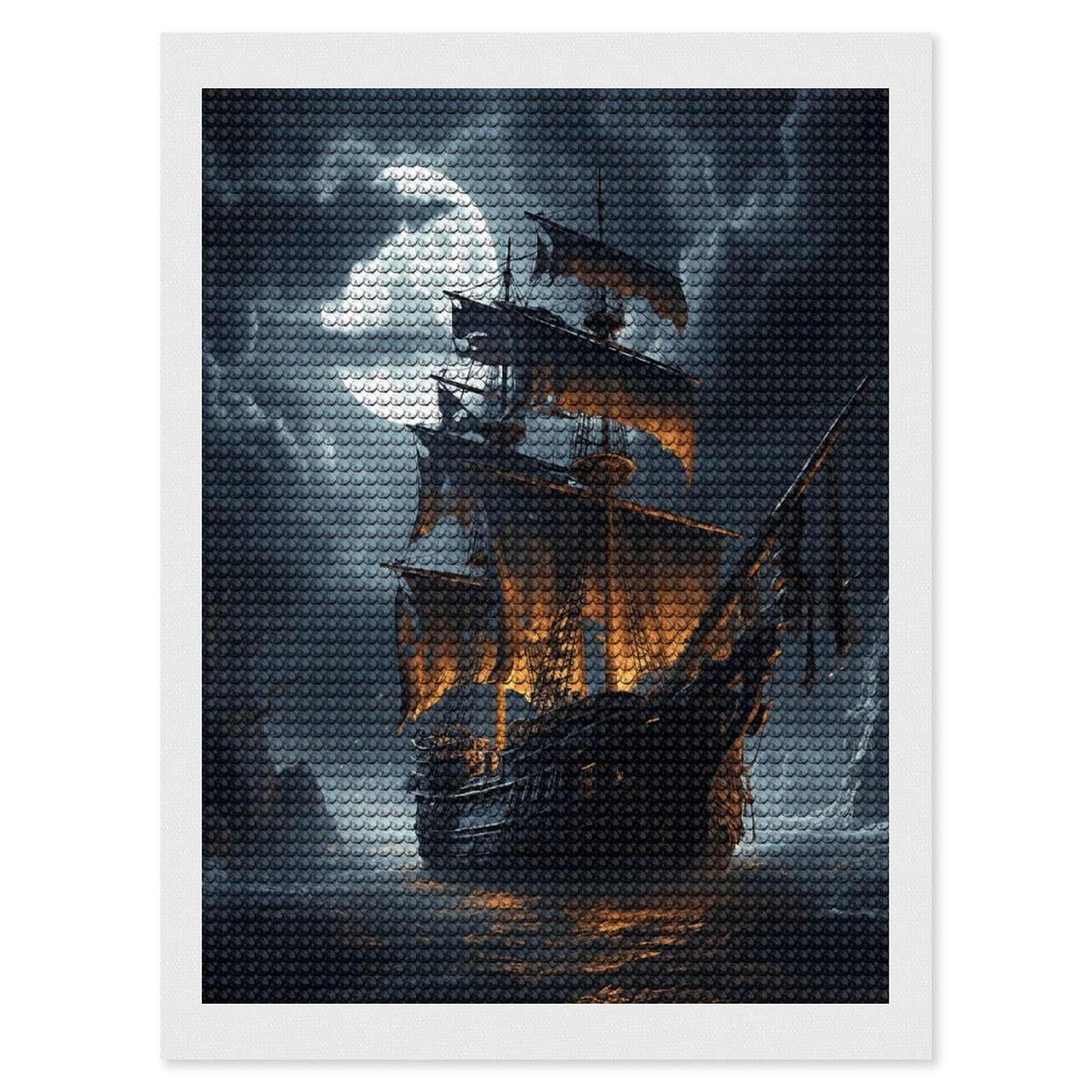 VstaDank Pirate Sailboat Full Moon Diamond Painting Kits Exquisite DIY Full Round Drill Diamond Dots Painting for Adults Beginner Diamond Photo Paint with Diamond Picture Art Wall Decor 12"x16"